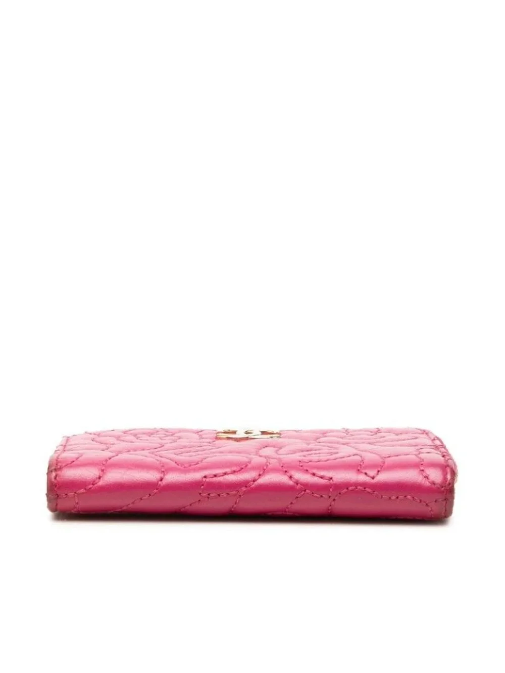 Chanel CC Logo Camellia No. 5 L-shaped Zipper Coin Purse Pink Leather